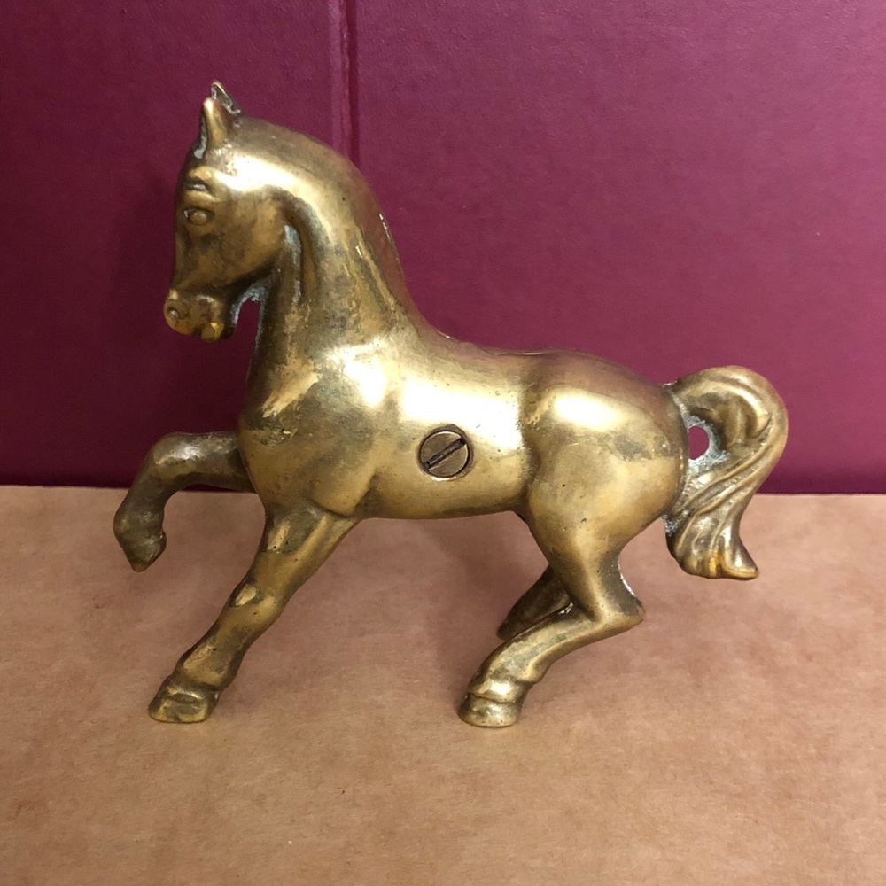 Vintage Antique 1920s Small Brass Horse Coin Piggy Bank Figurine Statue Mini